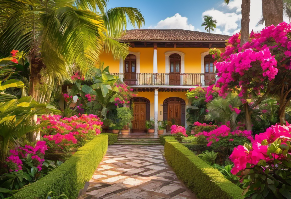 Colonial architecture and legal documents on a desk in Antigua Guatemala real estate office