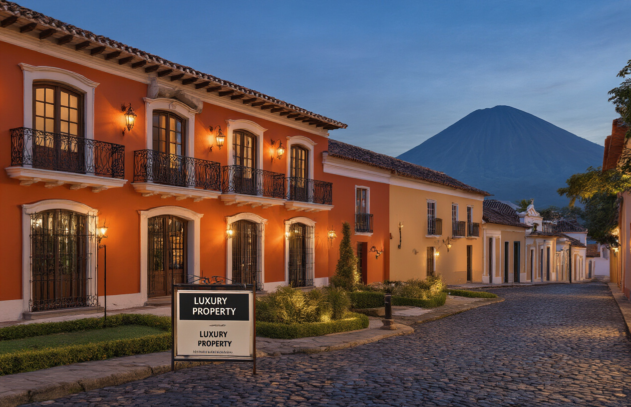 Volcan de Agua rising above colonial rooftops in Antigua Guatemala