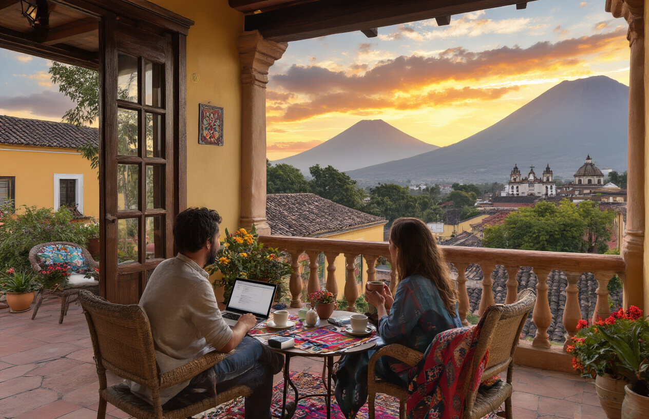 Guatemala coffee country highlands with lush green hillsides and volcanic landscape